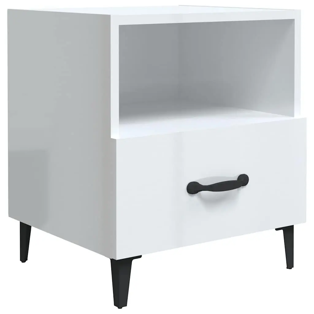 Bedside Cabinets 2 pcs High Gloss White Engineered Wood Nightstand Drawers