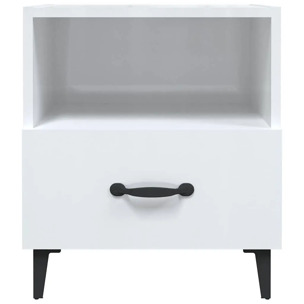 Bedside Cabinets 2 pcs High Gloss White Engineered Wood Nightstand Drawers