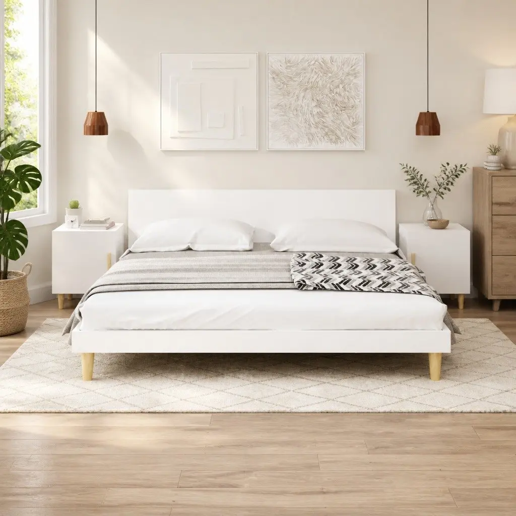 White Engineered Wood Bedside Cabinets, Set of 2
