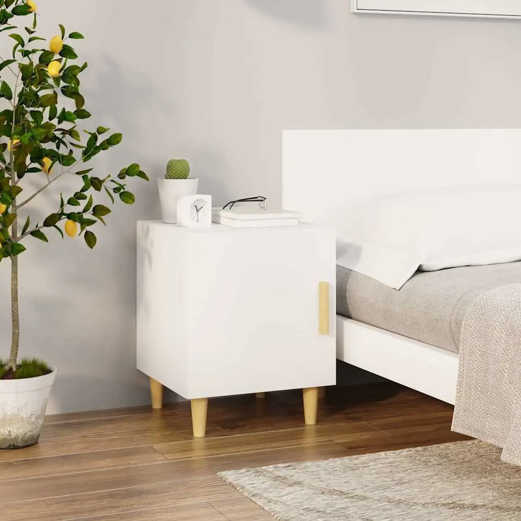 White Engineered Wood Bedside Cabinets, Set of 2