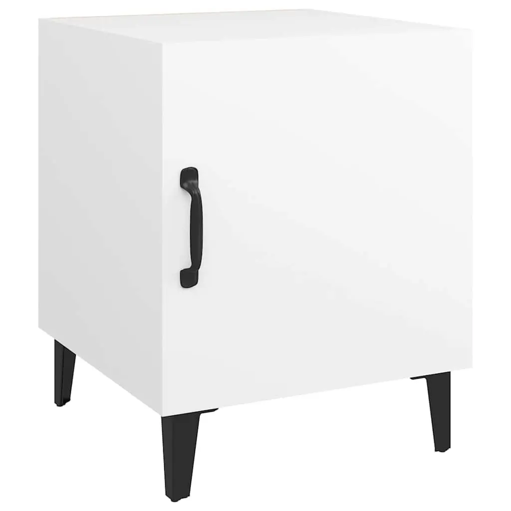 Bedside Cabinet White 2 Pieces Engineered Wood Storage Nightstand Organizer