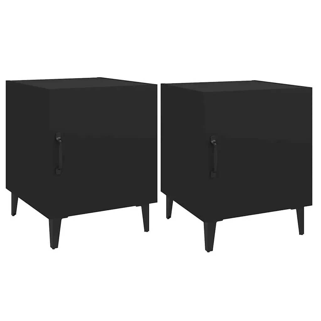Bedside Cabinet 2 pcs Black Engineered Wood Nightstand Storage Door Organiser