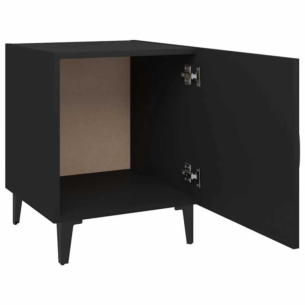 Bedside Cabinet 2 pcs Black Engineered Wood Nightstand Storage Door Organiser