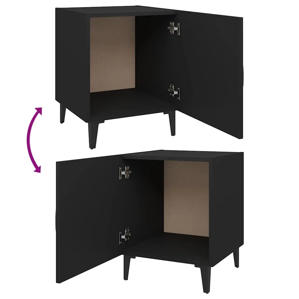 Bedside Cabinet 2 pcs Black Engineered Wood Nightstand Storage Door Organiser