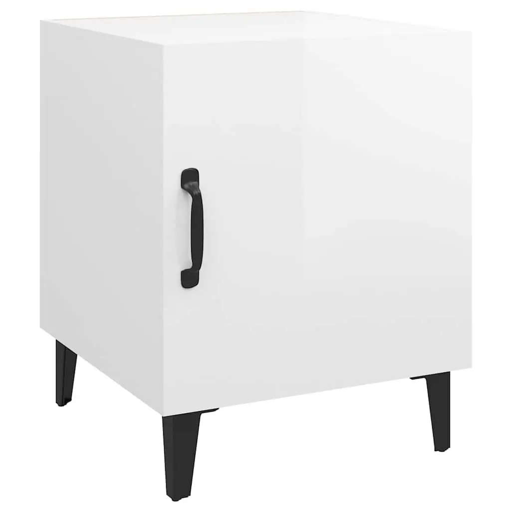 Bedside Table Engineered Wood White High Gloss Size Storage Cabinet