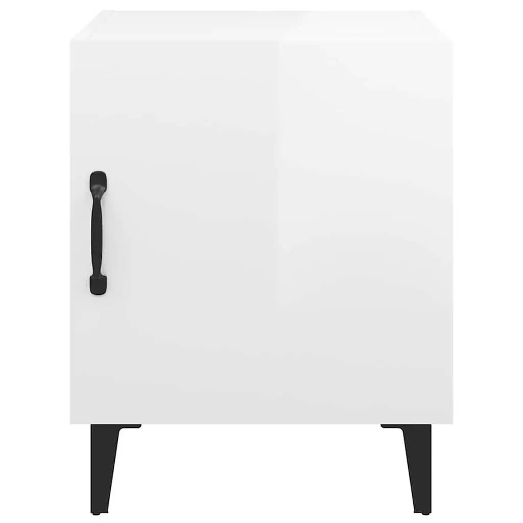 Bedside Table Engineered Wood White High Gloss Size Storage Cabinet