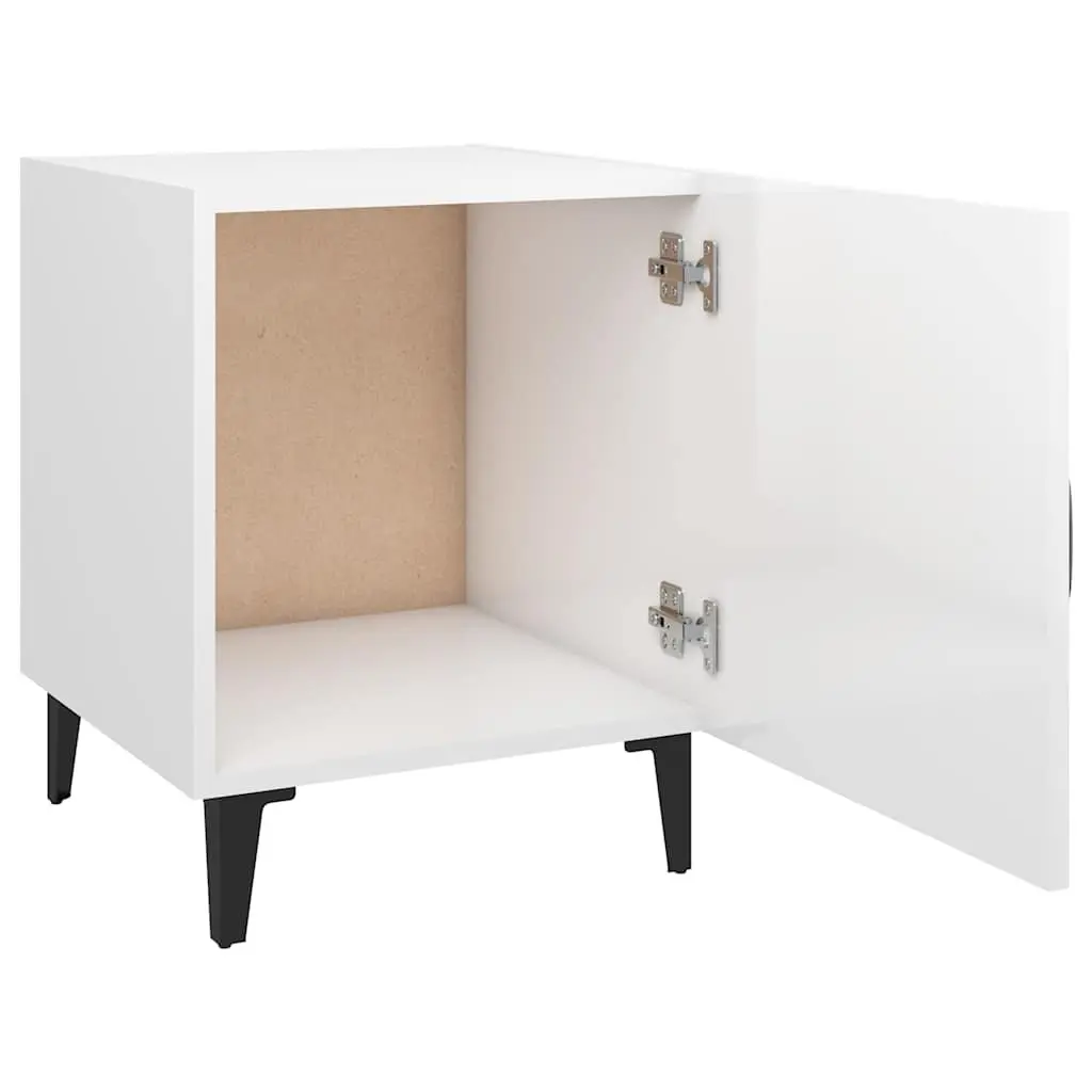 Bedside Table Engineered Wood White High Gloss Size Storage Cabinet