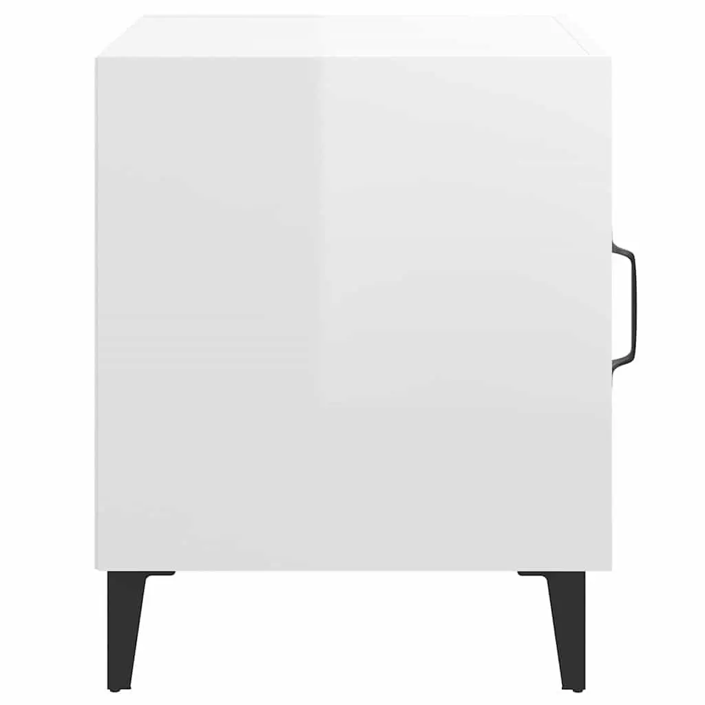 Bedside Table Engineered Wood White High Gloss Size Storage Cabinet