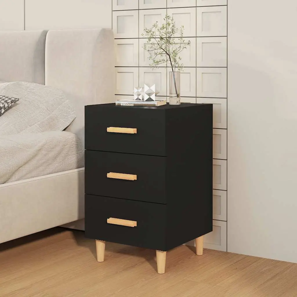 Black 3 Drawer Nightstand for Bedroom Storage