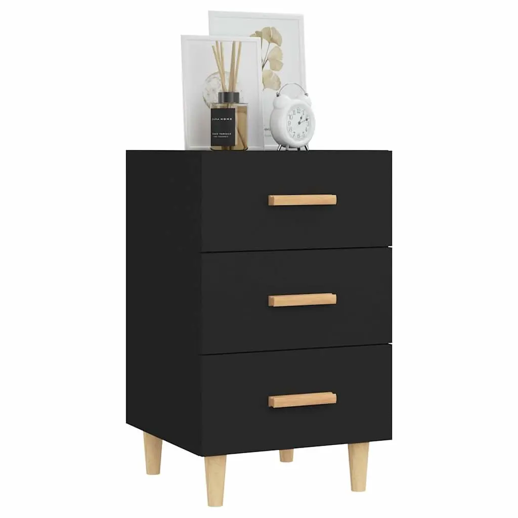 Black 3 Drawer Nightstand for Bedroom Storage