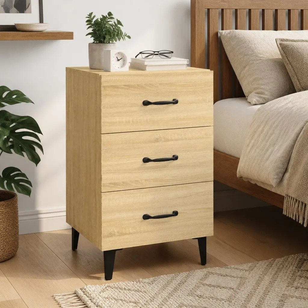 Brown Nightstand with 3 Drawers for Storage