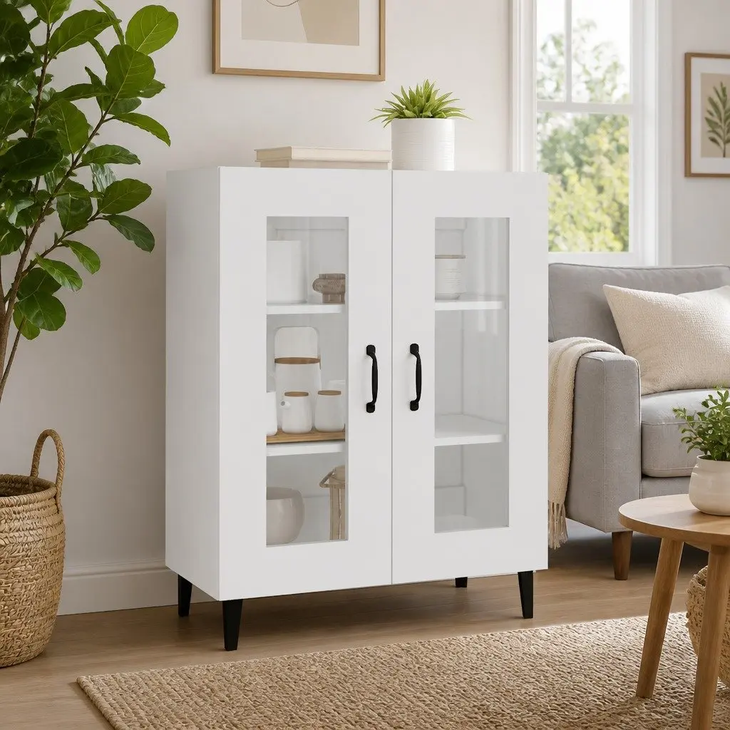 White Sideboard Cabinet with Glass Doors