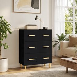 Elegant Black Sideboard Storage Cabinet with 3 Drawers