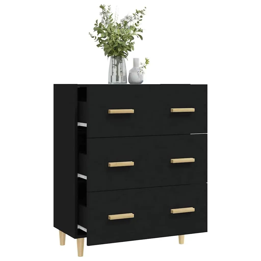 Black Sideboard Storage Cabinet with 3 Drawers