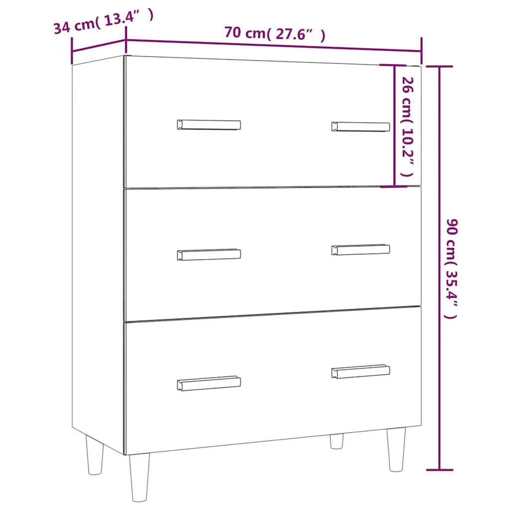 Grey Sideboard Storage Cabinet 70x34x90 cm