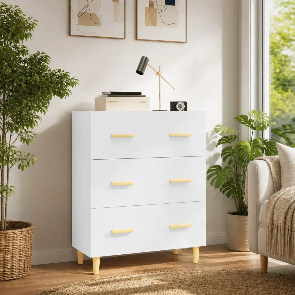 High Gloss White Sideboard with 3 Drawers