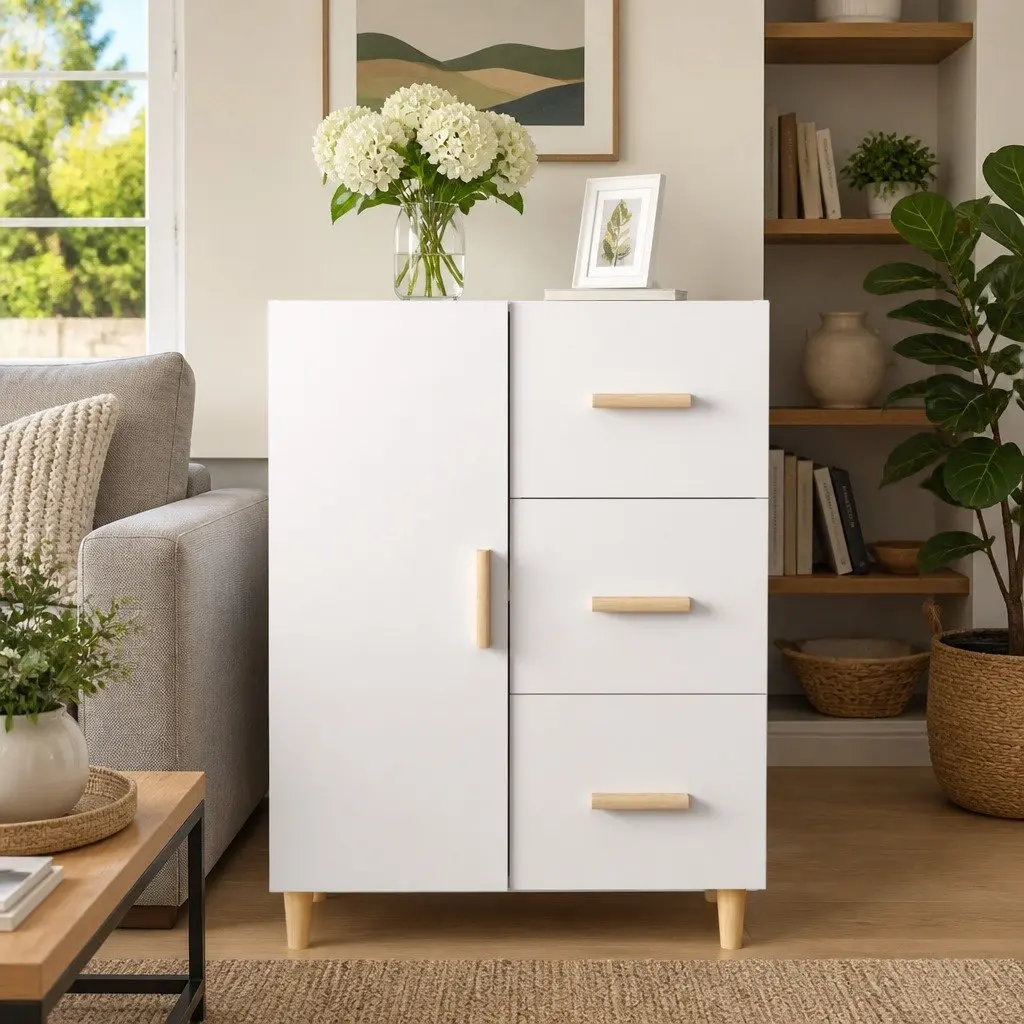High Gloss White Sideboard with 3 Drawers
