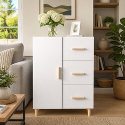 High Gloss White Sideboard with 3 Drawers