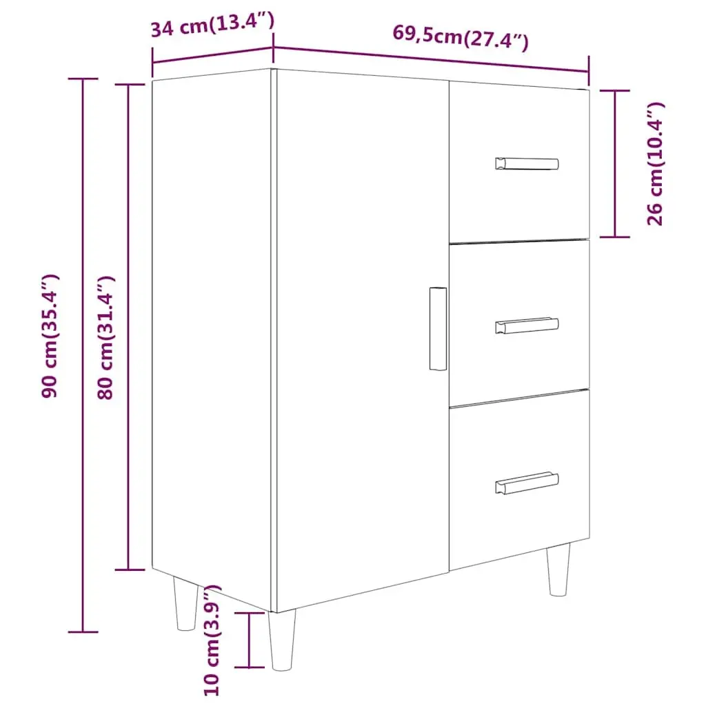 High Gloss White Sideboard with 3 Drawers