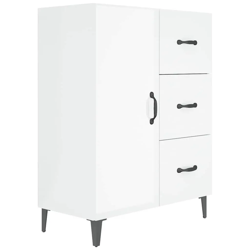 Sideboard Engineered Wood 69.5 x 34 x 90 cm High Gloss White Storage Cabinet 1 Door 3 Drawers