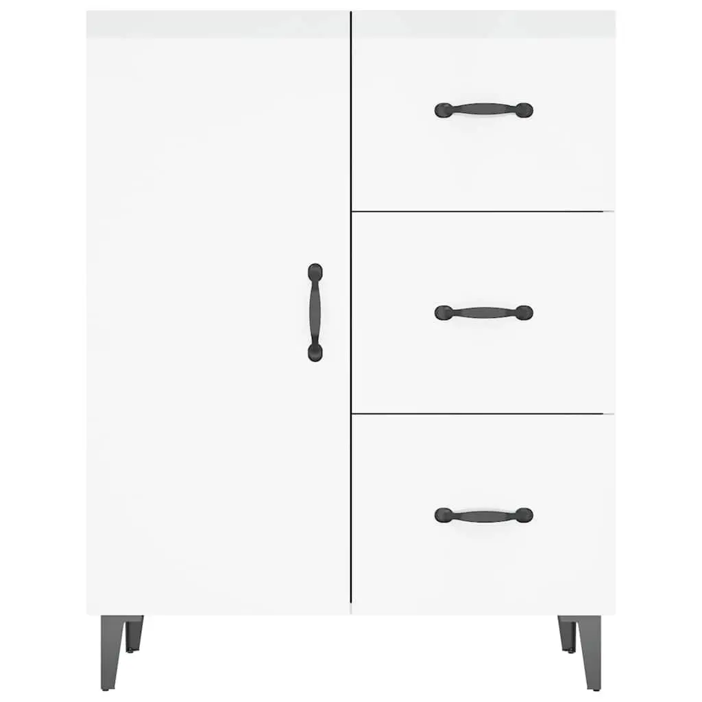Sideboard Engineered Wood 69.5 x 34 x 90 cm High Gloss White Storage Cabinet 1 Door 3 Drawers