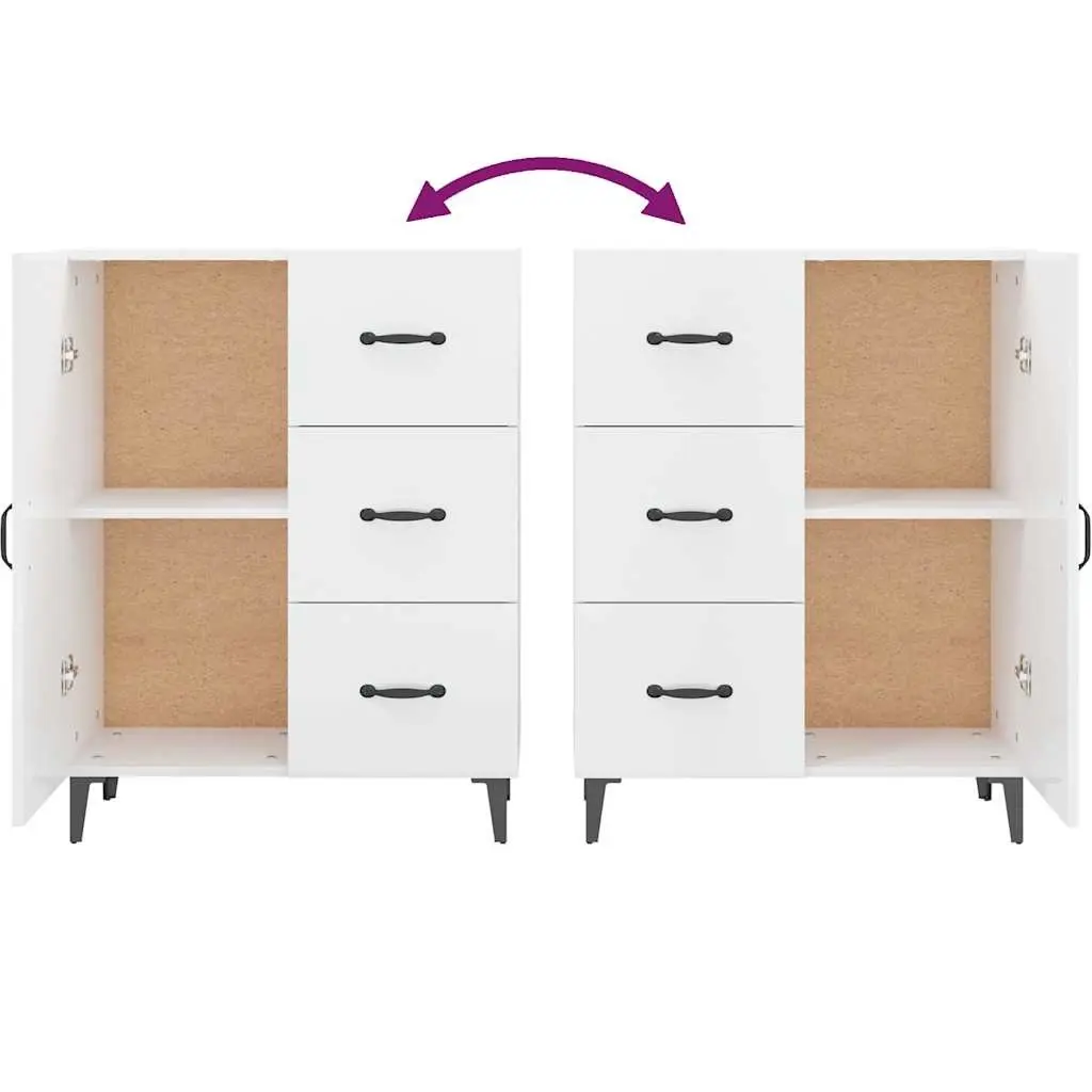Sideboard Engineered Wood 69.5 x 34 x 90 cm High Gloss White Storage Cabinet 1 Door 3 Drawers