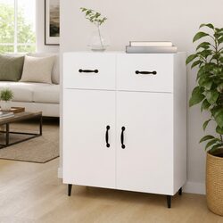 Sideboard High Gloss White 69.5x34x90cm Storage Cabinet 2 Doors 2 Drawers