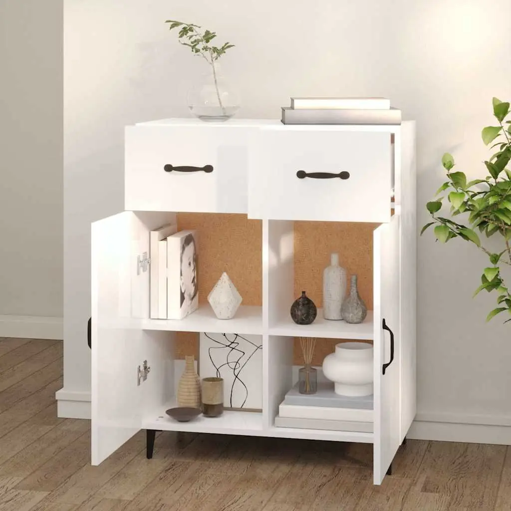 High Gloss White Sideboard with 2 Doors and 2 Drawers