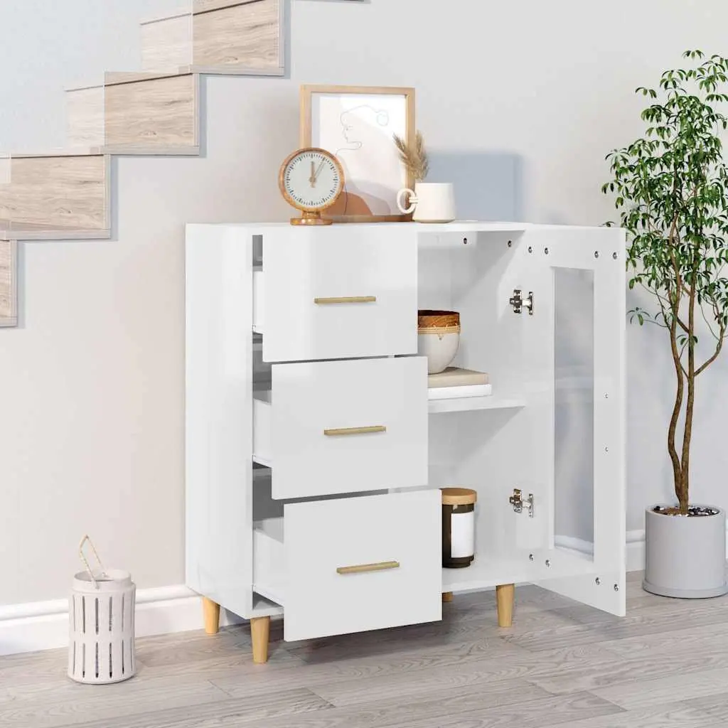 High Gloss White Storage Sideboard with Glass Door