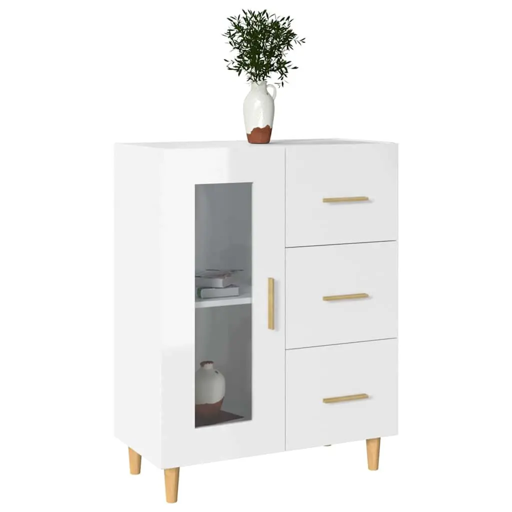 High Gloss White Storage Sideboard with Glass Door
