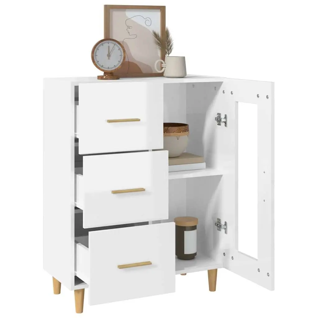High Gloss White Storage Sideboard with Glass Door