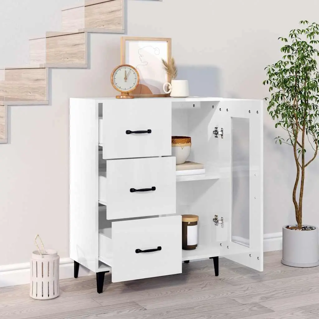 Sideboard Engineered Wood 69.5x34x90 cm High Gloss White