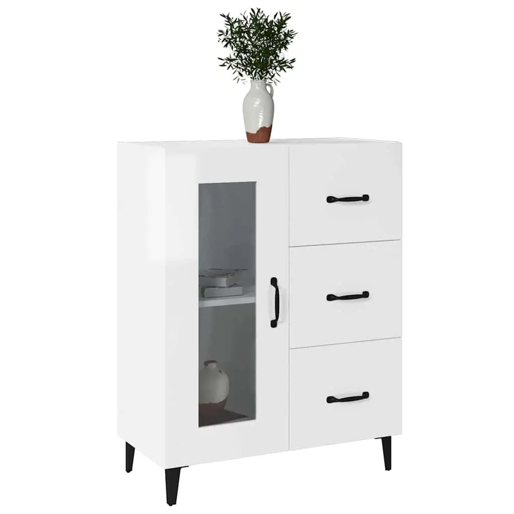 Sideboard Engineered Wood 69.5x34x90 cm High Gloss White