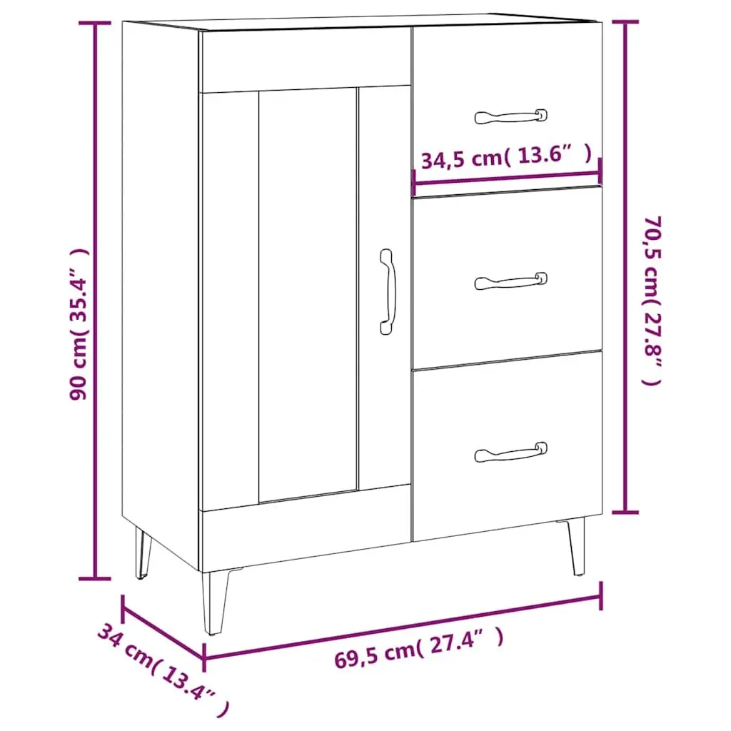 Sideboard Engineered Wood 69.5x34x90 cm High Gloss White