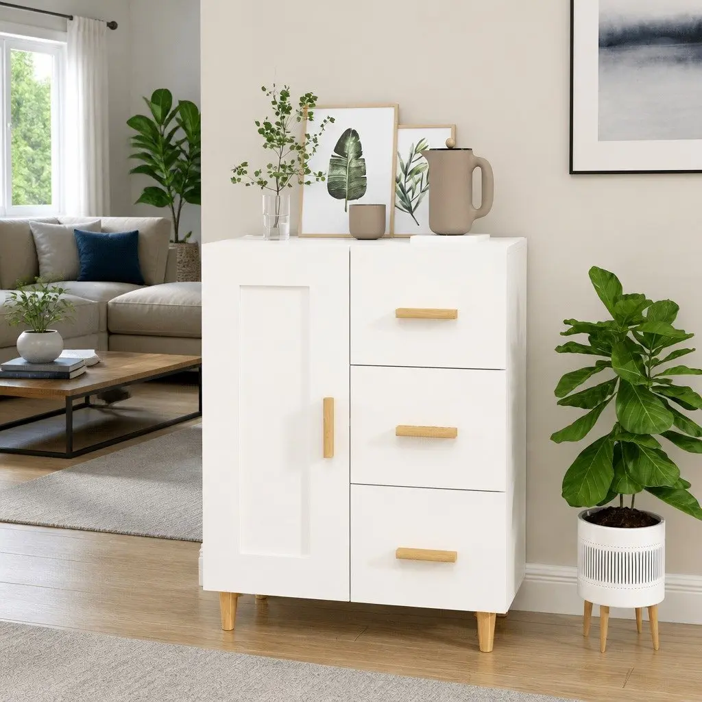 Sideboard Engineered Wood 69.5 x 34 x 90 cm White High Gloss