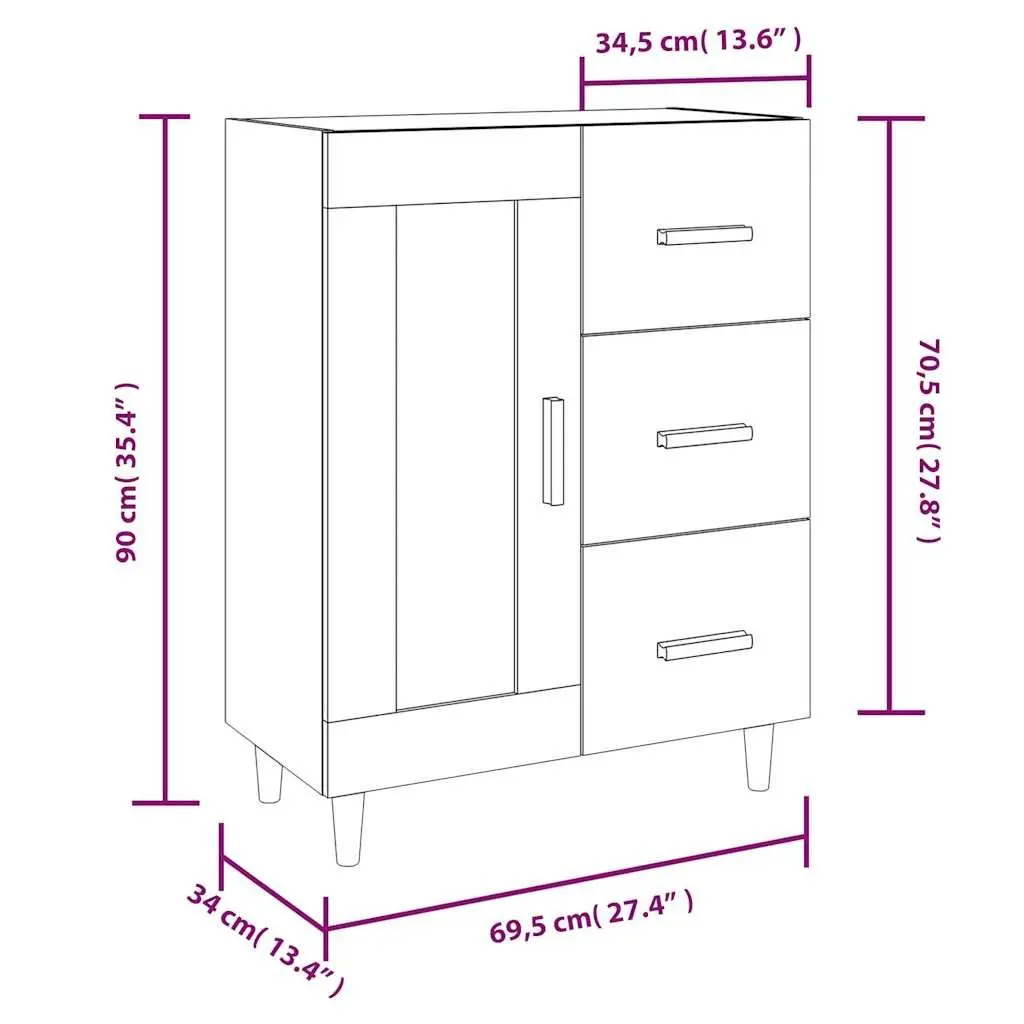 Sideboard Engineered Wood 69.5 x 34 x 90 cm White High Gloss