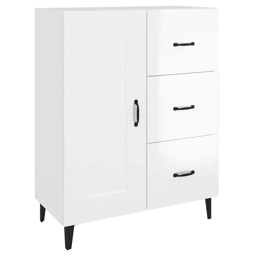 White High Gloss Sideboard Storage Cabinet Engineered Wood Living Room Furniture