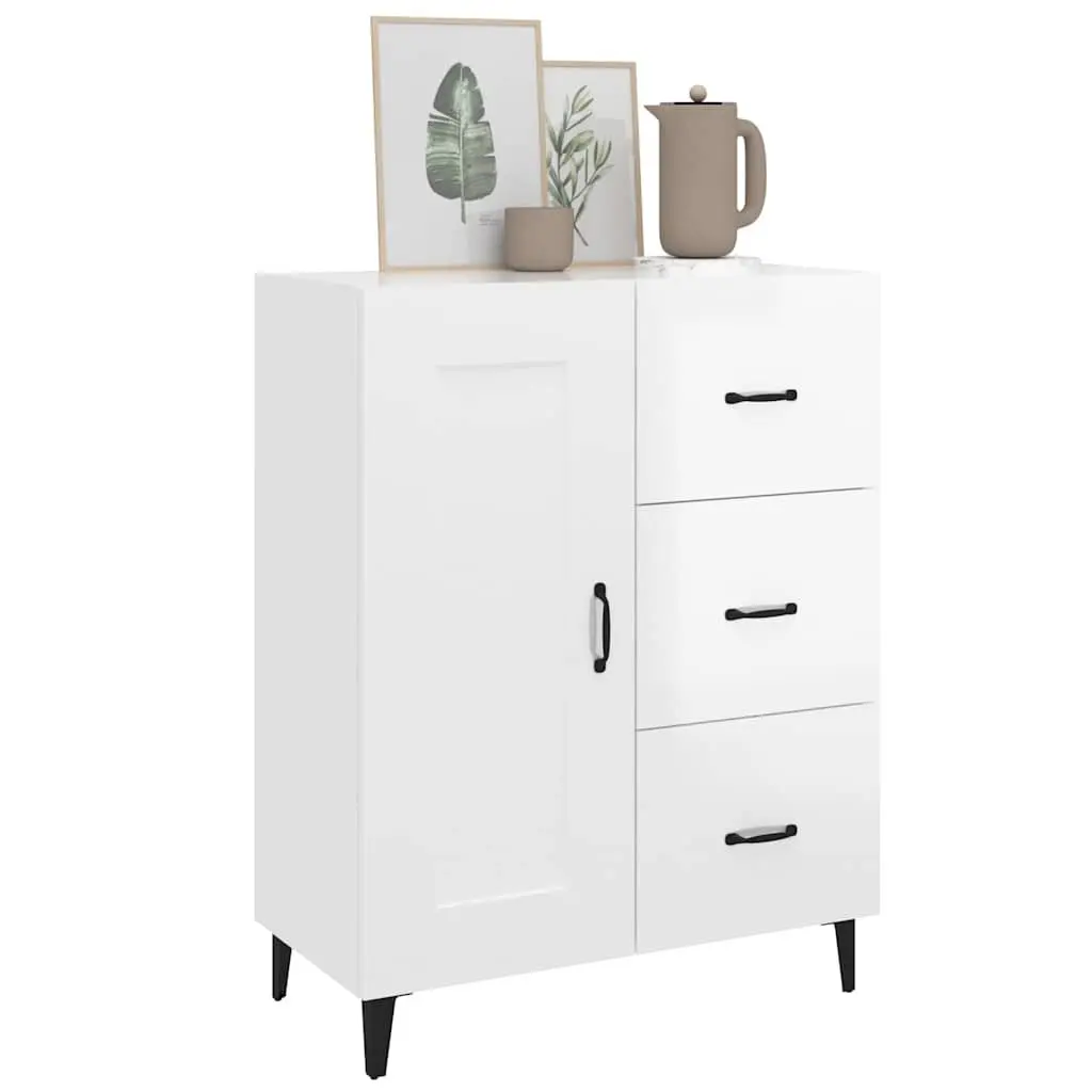 White High Gloss Sideboard Storage Cabinet Engineered Wood Living Room Furniture