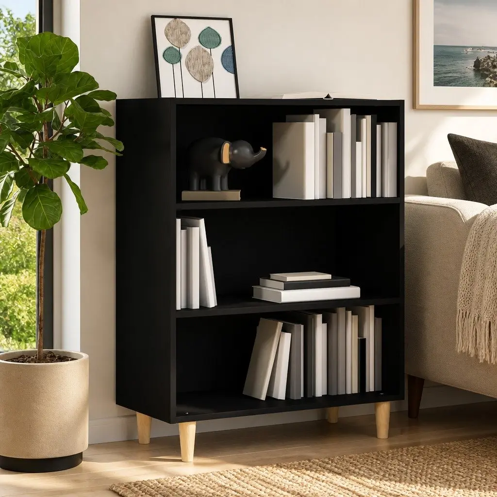 Black Engineered Wood Sideboard Storage Cabinet