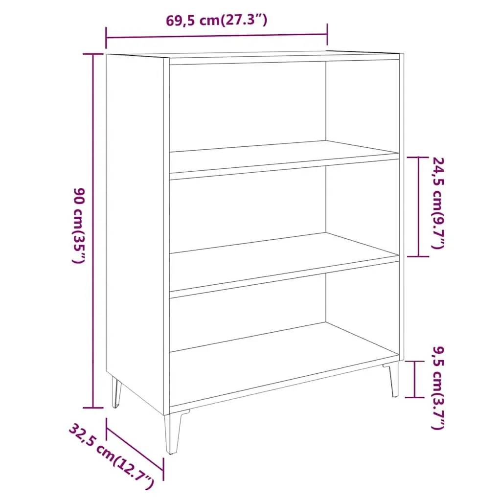 Sideboard Engineered Wood 69.5x32.5x90cm High Gloss White