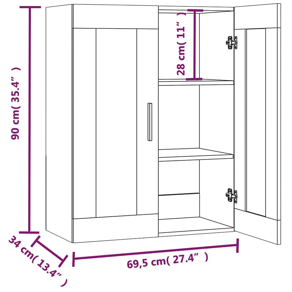 Hanging Wall Cabinet White Storage Organiser Engineered Wood 69.5x34x90cm