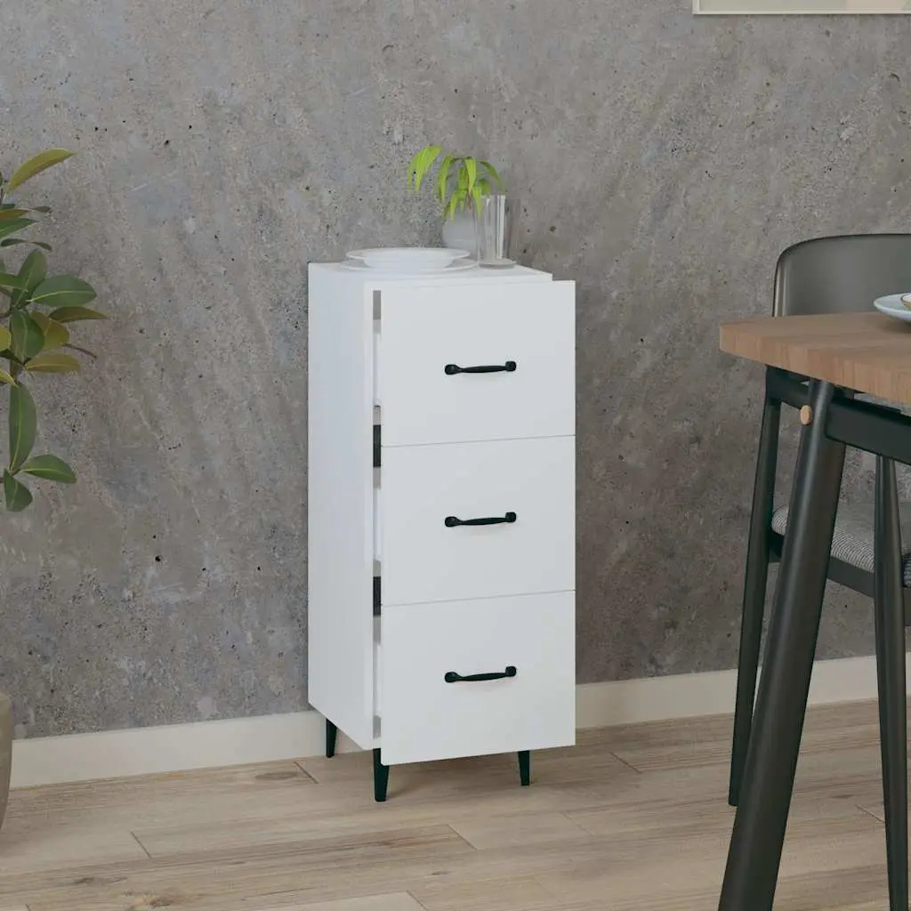 White Sideboard Storage Cabinet in Engineered Wood