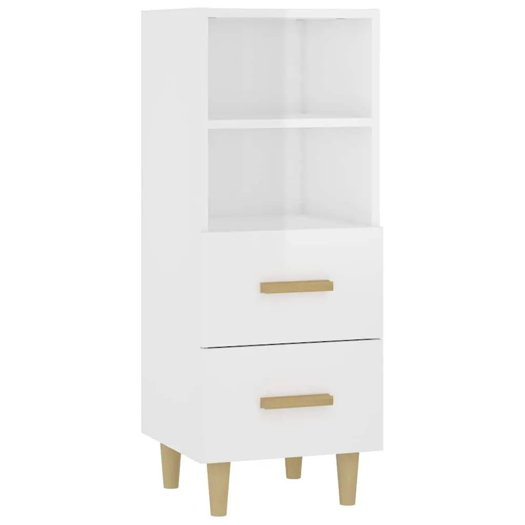 High Gloss White Sideboard with 2 Drawers & Shelves