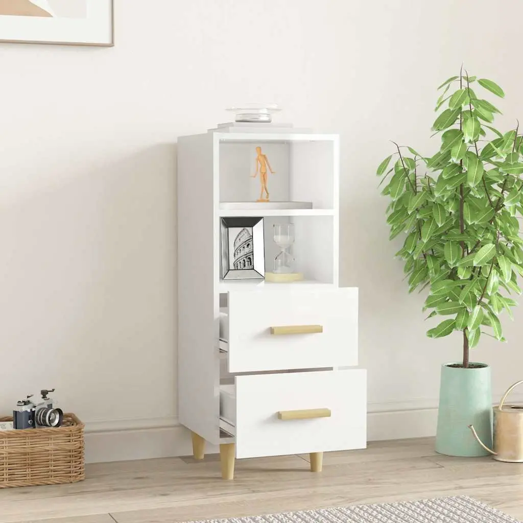 High Gloss White Sideboard with 2 Drawers & Shelves