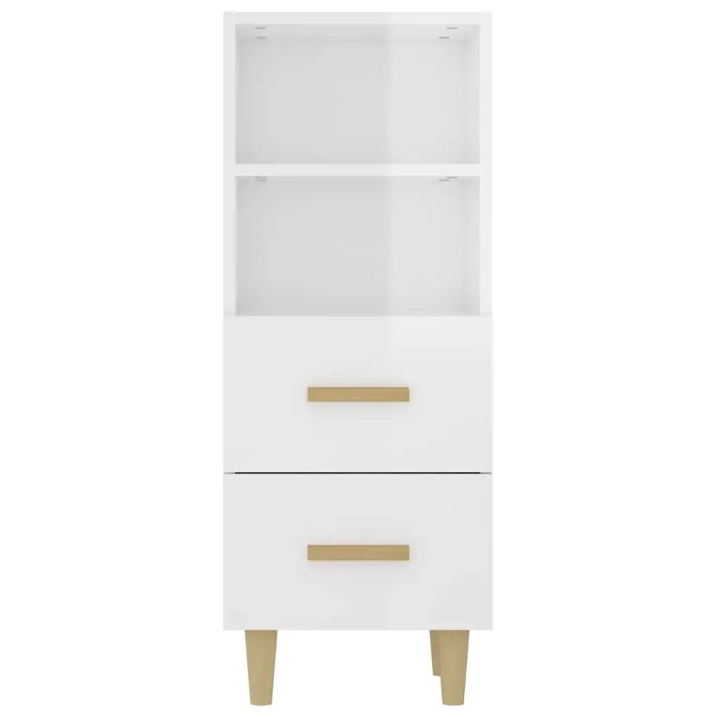 High Gloss White Sideboard with 2 Drawers & Shelves