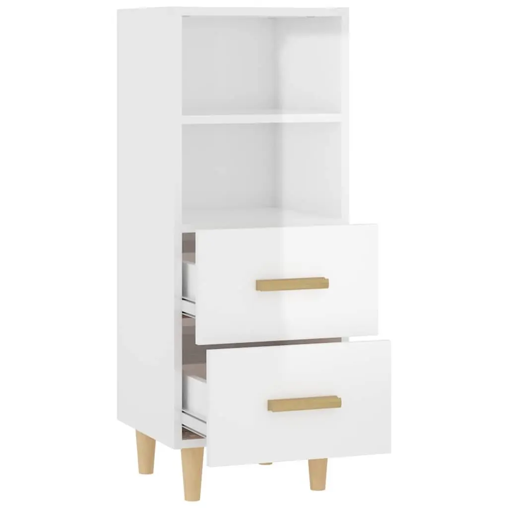 High Gloss White Sideboard with 2 Drawers & Shelves