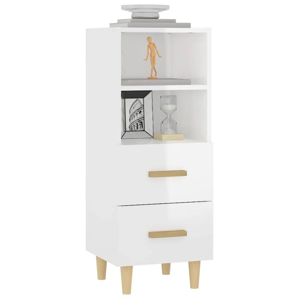 High Gloss White Sideboard with 2 Drawers & Shelves