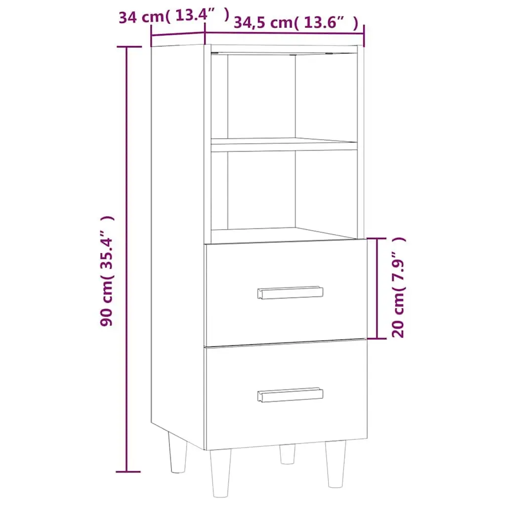 High Gloss White Sideboard with 2 Drawers & Shelves