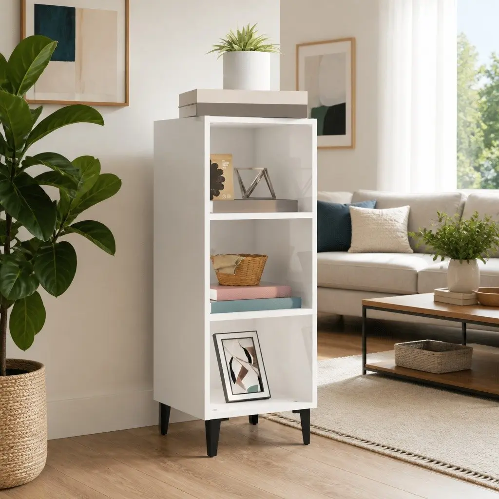 High Gloss White Sideboard Cabinet with 3 Compartments