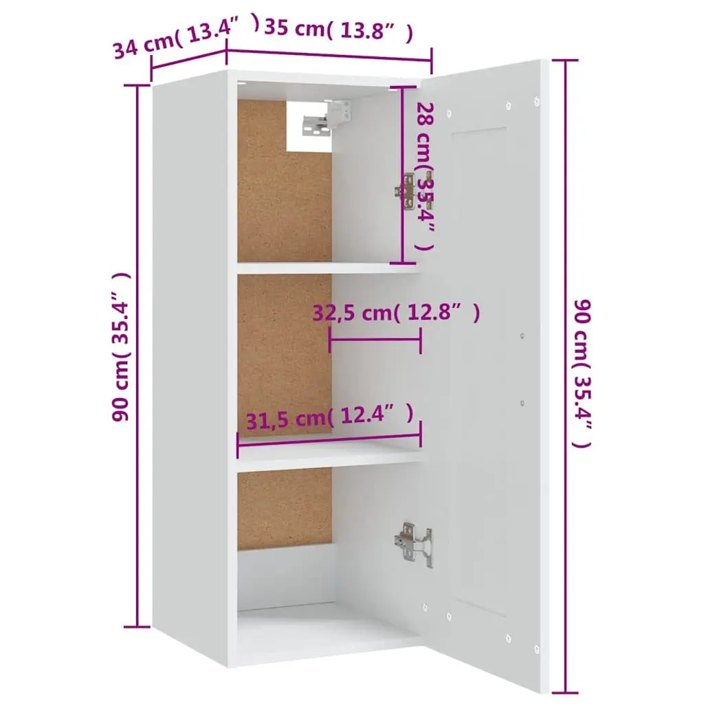 White Wall-Mounted Hanging Storage Cabinet 35x34x90cm